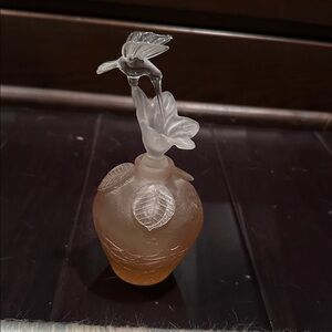 Vintage Golden Crown E & R  pink crackle glass hummingbird floral perfume bottle
